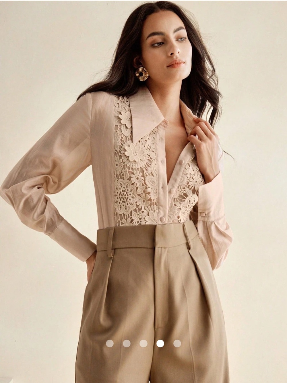 ANEWSTA Crochet Lace-Panel Button Down Shirt - Blush Pink. 6. NWT. - Picture 6 of 11